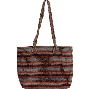 Striped Woven Tote Bag in Red and Brown